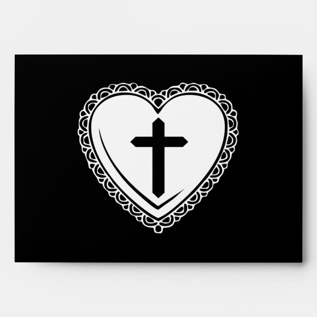 Gothic Heart & Cross Envelopes (Black + White) (Front)
