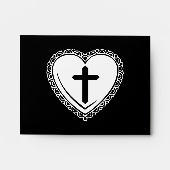 Gothic Heart & Cross Envelopes (Black + White) (Front)