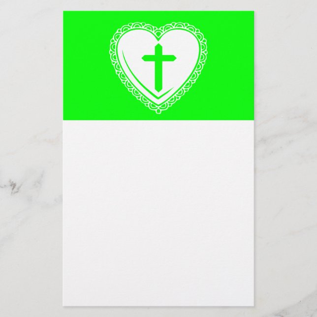 Gothic Heart + Cross (Green + White) Stationery (Front)