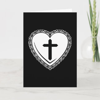 Gothic Heart & Cross Greeting Card (Black & White)