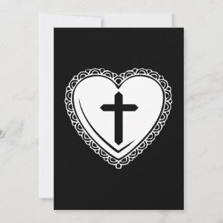 Gothic Heart & Cross Invitation (Black & White)