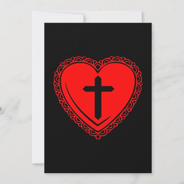Gothic Heart + Cross Invitations (Black + Red) (Front)
