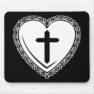 Gothic Heart & Cross Mousepad (Black + White)