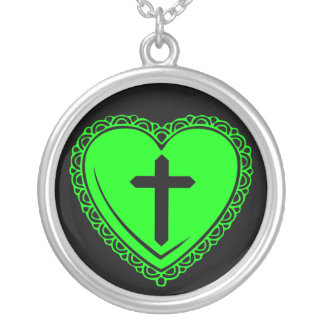 Gothic Heart + Cross Necklace (Black Green)