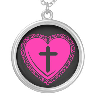 Gothic Heart + Cross Necklace (Black Pink)