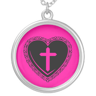 Gothic Heart & Cross Necklace (Black & Pink)