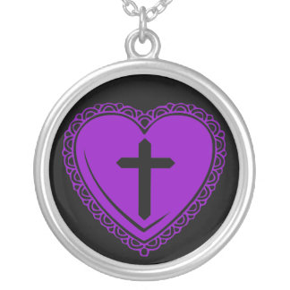 Gothic Heart + Cross Necklace (Black Purple)