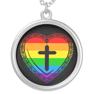 Gothic Heart + Cross Necklace (Black Rainbow)