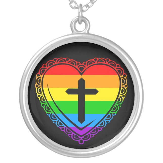Gothic Heart + Cross Necklace (Black Rainbow) (Front)