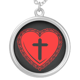 Gothic Heart + Cross Necklace (Black + Red)