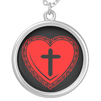 Gothic Heart + Cross Necklace (Black Red)