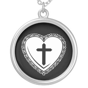 Gothic Heart & Cross Necklace (Black & White)