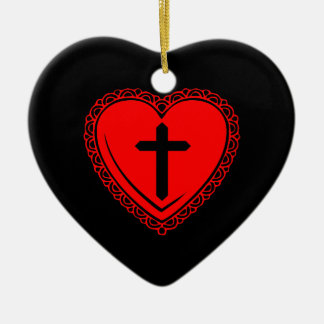 Gothic Heart + Cross Ornament (Black + Red)