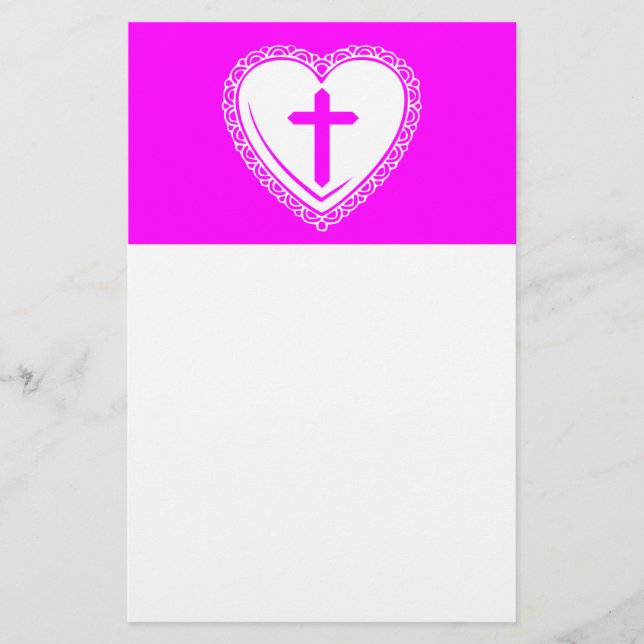 Gothic Heart + Cross (Pink + White) Stationery (Front)