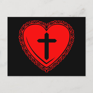 Gothic Heart + Cross Postcard (Black + Red)