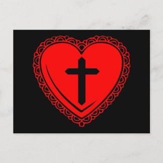 Gothic Heart + Cross Postcard (Black + Red)