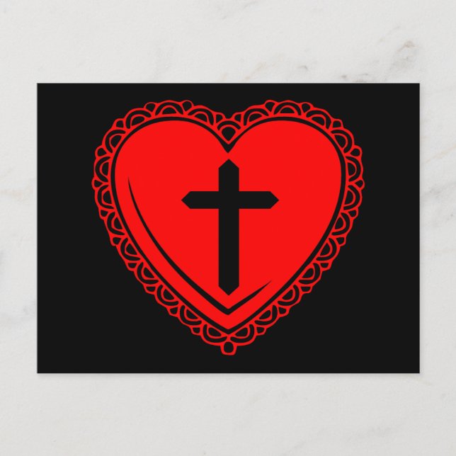 Gothic Heart + Cross Postcard (Black + Red) (Front)
