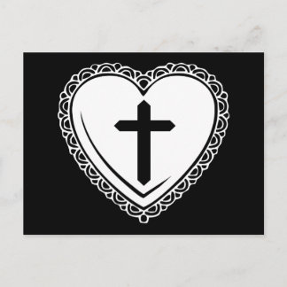 Gothic Heart & Cross Postcard (Black & White)