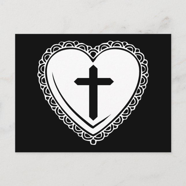 Gothic Heart & Cross Postcard (Black & White) (Front)