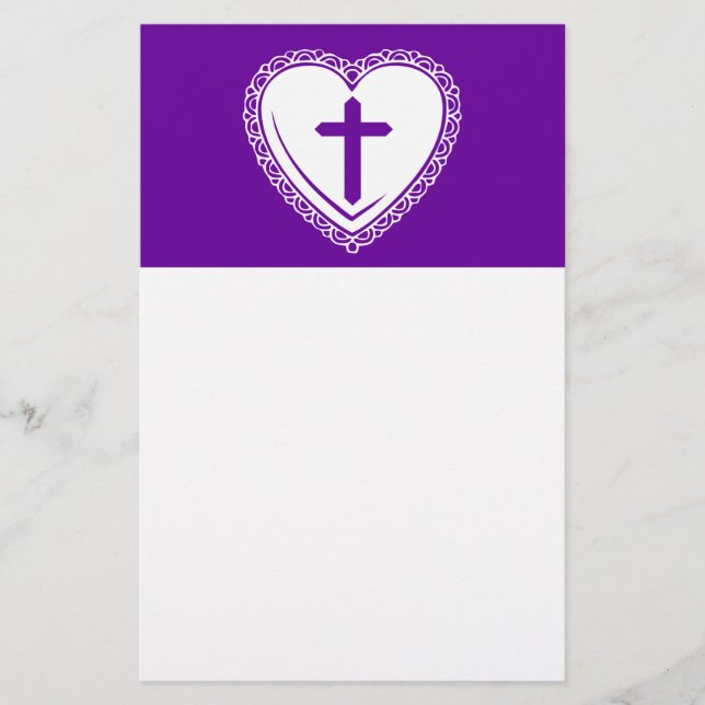 Gothic Heart + Cross (Purple + White) Stationery (Front)