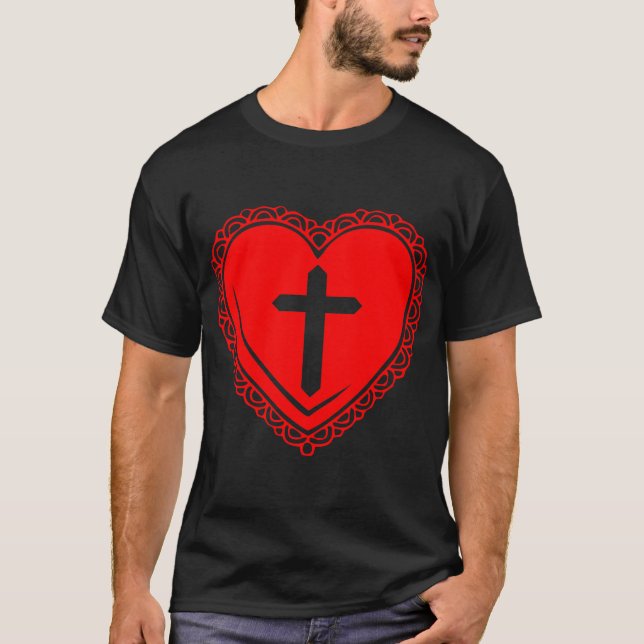 Gothic Heart & Cross (Red) T-Shirt (Front)