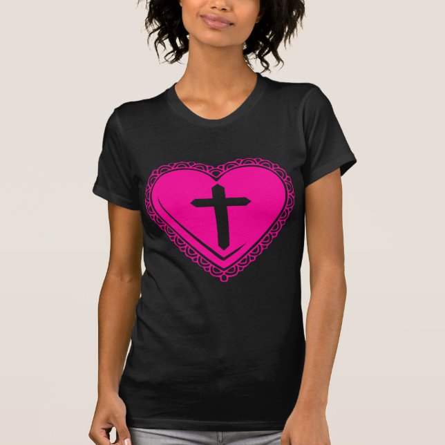 Gothic Heart + Cross Shirt (Hot Pink) (Front)