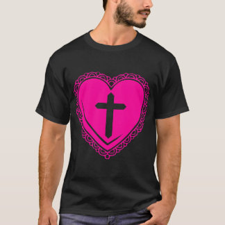 Gothic Heart + Cross Shirt (Hot Pink)
