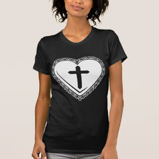 Gothic Heart & Cross T-Shirt (Black & White)