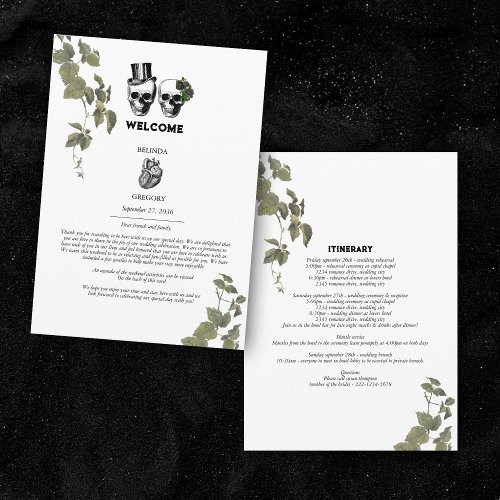 Gothic Heart Floral Skull Wedding  Itinerary  Program