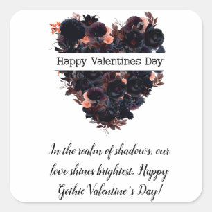 Gothic heart made of black flowers. Dark romance. Square Sticker