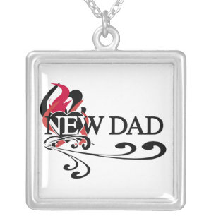 Gothic Heart New Dad T-shirts and Gifts Silver Plated Necklace