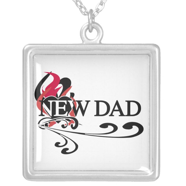 Gothic Heart New Dad T-shirts and Gifts Silver Plated Necklace (Front)
