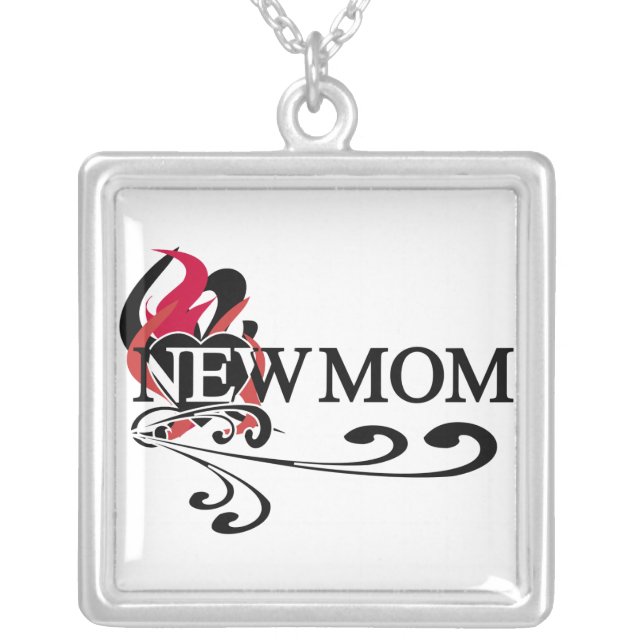 Gothic Heart New Mom T-shirts and Gifts Silver Plated Necklace (Front)