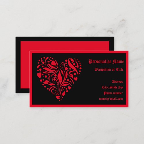 Gothic Heart Red Black Trendy Vintage Business Card