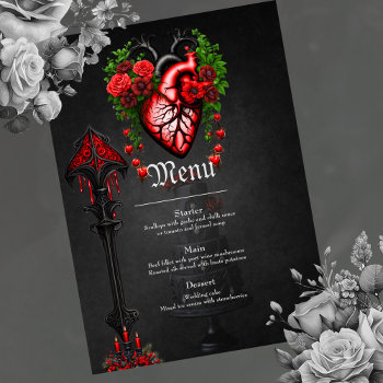 Gothic Heart Red Flowers. Menu by stylishdesign1 at Zazzle