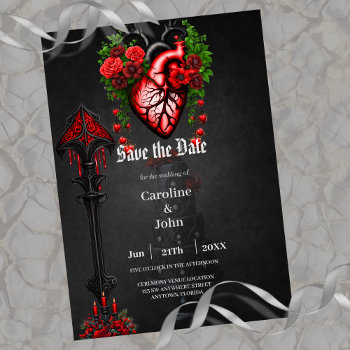 Gothic Heart Red Flowers. Save The Date by stylishdesign1 at Zazzle