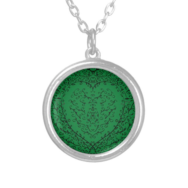 Gothic Heart-Silver Necklace Green & Black 1 (Front)