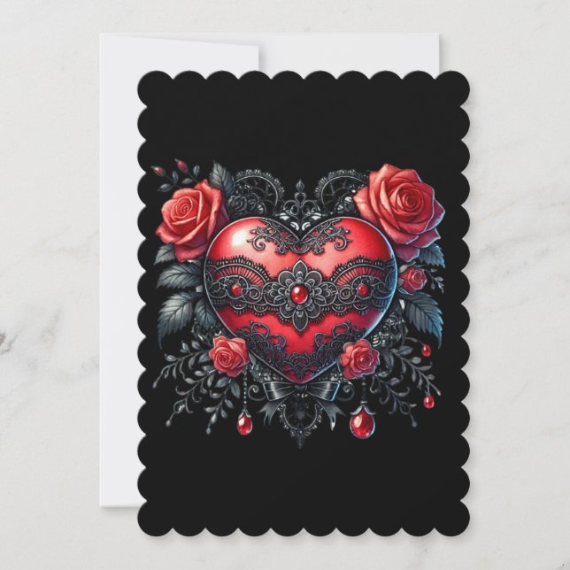 Gothic Heart Valentine Flat Greeting Card (Front)