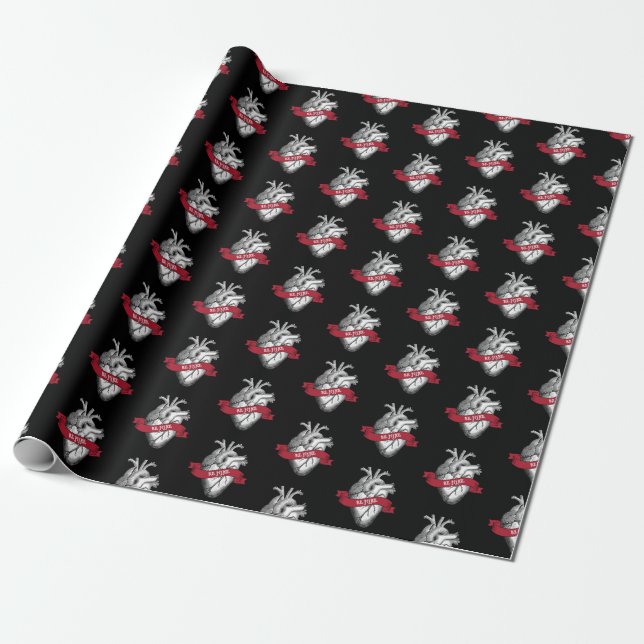 Gothic Heart Valentine's Day Wrapping Paper (Unrolled)