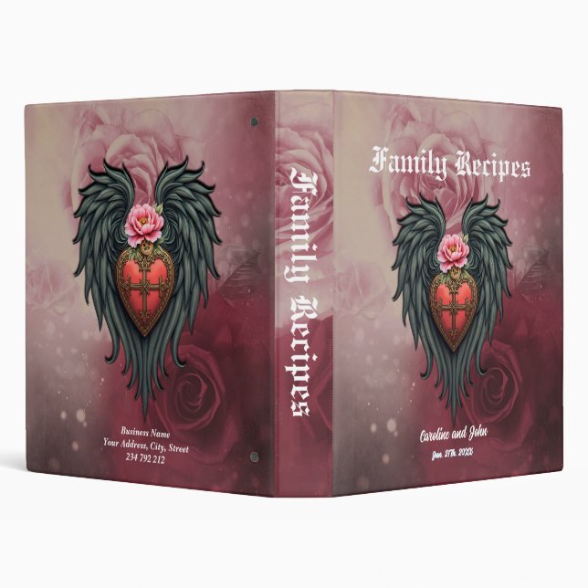 Gothic Heart with Bloom and Wings 3 Ring Binder (Background)