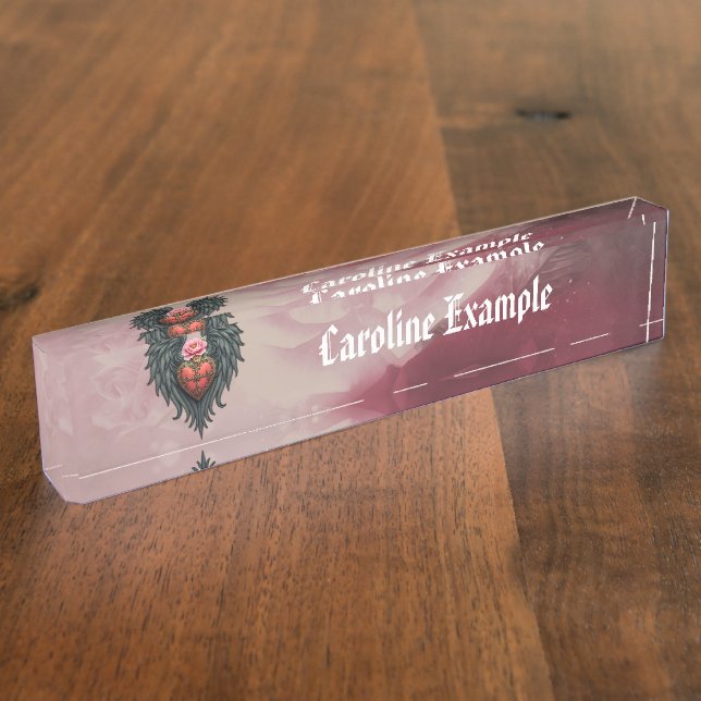Gothic Heart with Bloom and Wings.  Desk Name Plate (Side)