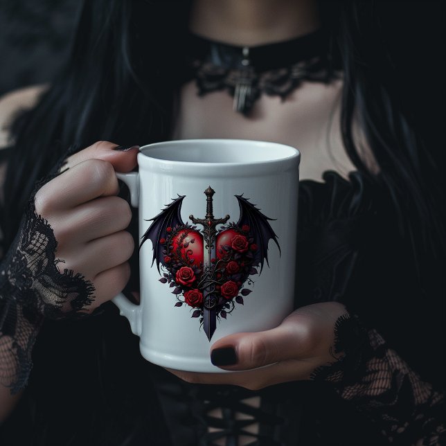 Gothic Heart with Wings, Sword and Red Roses Giant Coffee Mug (Creator Uploaded)