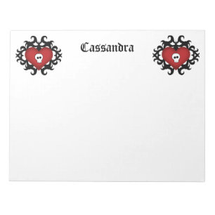 Gothic hearts and skulls notepad
