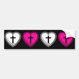 Gothic Hearts & Crosses (Black White & Pink) Bumper Sticker