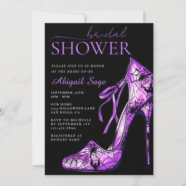 Gothic High Heel Shoe Halloween Bridal Shower Invitation (Front)