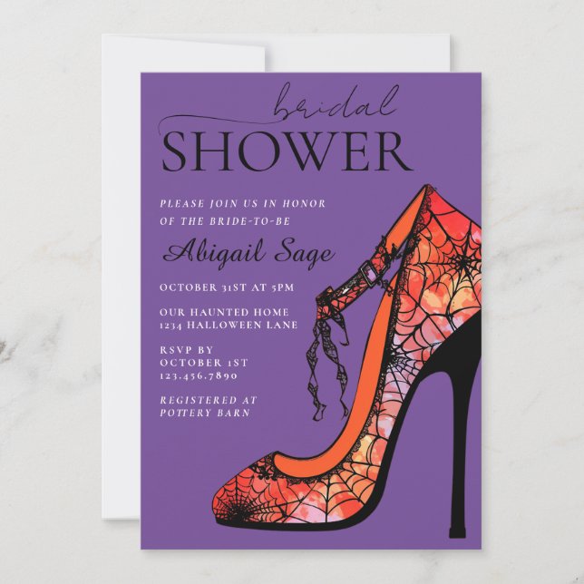 Gothic High Heel Shoe Halloween Bridal Shower Invitation (Front)