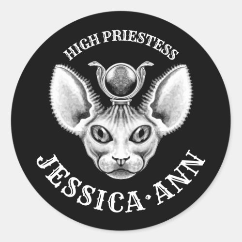 Gothic High Priestess Sphynx Cat Classic Round Sticker