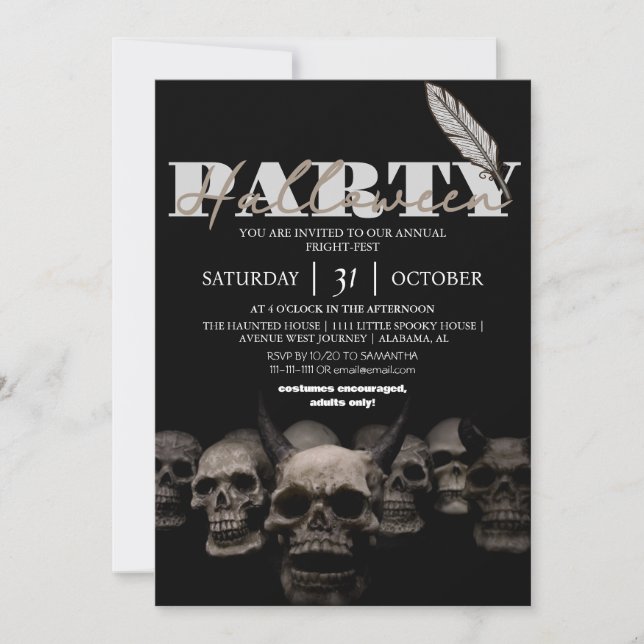 Gothic Horned Skull Dark Halloween Party  Invitation (Front)