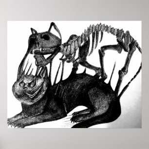Gothic horror art - cat skeleton poster