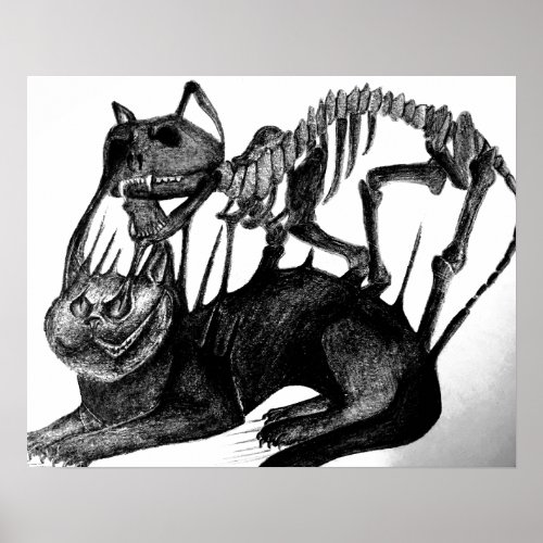 Gothic horror art _ cat skeleton poster